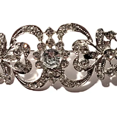 **NEW ARRIVAL** All Silver Colored BANNER-Style BROOCH (3" x 1") with Glittery Clear Stone Accents on a Silver Tone Setting