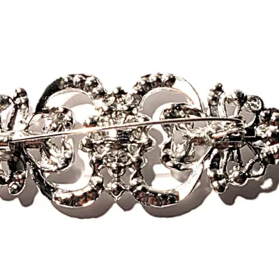 **NEW ARRIVAL** All Silver Colored BANNER-Style BROOCH (3" x 1") with Glittery Clear Stone Accents on a Silver Tone Setting
