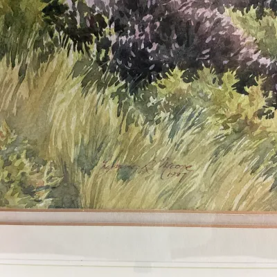 1309 Lynn Moore Original Watercolor English Moorland Landscape, Signed & Dated 1987