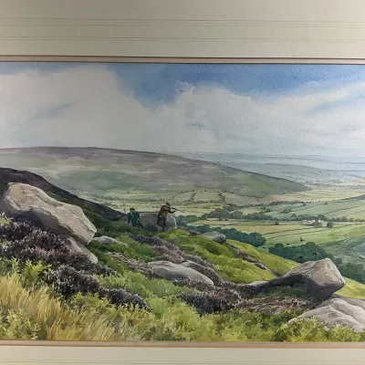 1309 Lynn Moore Original Watercolor English Moorland Landscape, Signed & Dated 1987