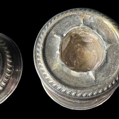 Sale Photo Thumbnail #46: These vintage pieces are attributed to the National Silver Company, or Newburyport Silver Company (both used the N.S. Co. stamp). There is age related wear, including some dents and dings. Measurement: 2 5/8”H x 2 7/8”W (each). The overall weight is 2