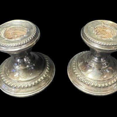 Sale Photo Thumbnail #45: These vintage pieces are attributed to the National Silver Company, or Newburyport Silver Company (both used the N.S. Co. stamp). There is age related wear, including some dents and dings. Measurement: 2 5/8”H x 2 7/8”W (each). The overall weight is 2