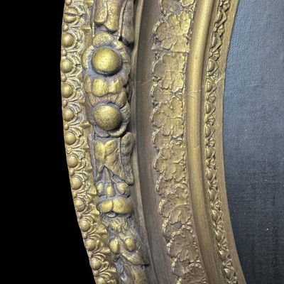 Sale Photo Thumbnail #73: This exceptional piece depicts a dignified Victorian woman. It is quite detailed, showing mid-19th century period dress, contrasted by an intricate, delicately painted lace neckline or collar. It is in an ornate period gilt frame. This appears to be stret