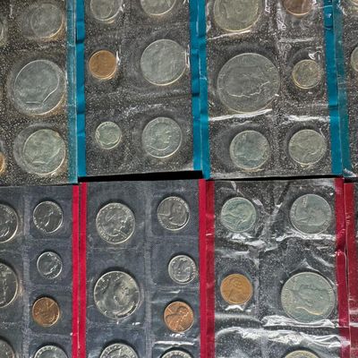 Sale Photo Thumbnail #130: Includes one 1977, one 1979, and three 1981 Philadelphia Mint sets; and three 1977, one 1979, and two 1981 Denver Mint sets. Total of 11 sets. These are missing the envelopes. [RS]