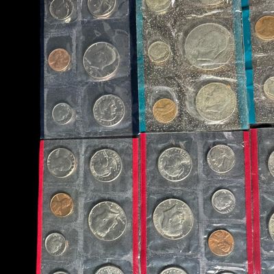 Sale Photo Thumbnail #129: Includes one 1977, one 1979, and three 1981 Philadelphia Mint sets; and three 1977, one 1979, and two 1981 Denver Mint sets. Total of 11 sets. These are missing the envelopes. [RS]