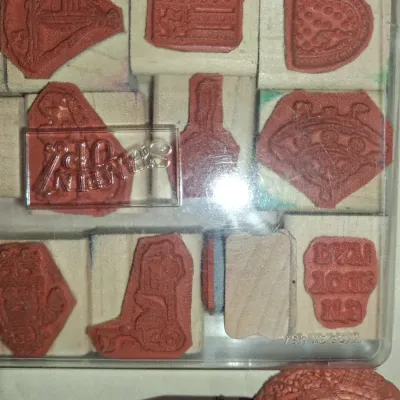 Vintage Stampin' Up! Stampin’ Around Roller Handle, 2 Wheels & Wood Block Stamp Set