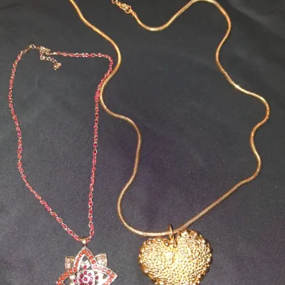 Lot of 2 Vintage Style Statement Necklaces - Gold Heart & Red Rhinestone Star