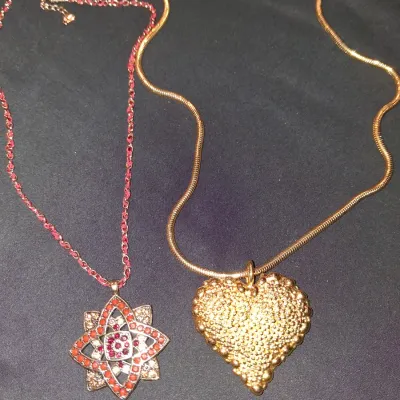 Lot of 2 Vintage Style Statement Necklaces - Gold Heart & Red Rhinestone Star