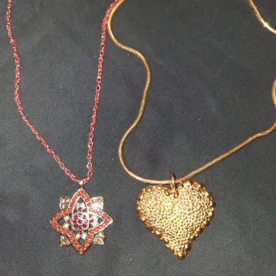 Lot of 2 Vintage Style Statement Necklaces - Gold Heart & Red Rhinestone Star