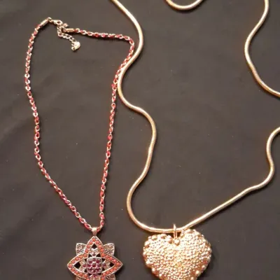 Lot of 2 Vintage Style Statement Necklaces - Gold Heart & Red Rhinestone Star