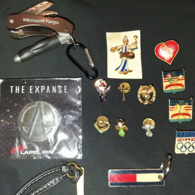 Vintage Pin & Keychain Lot - The Expanse OPA, 1992 USA Olympic, Tommy Hilfiger