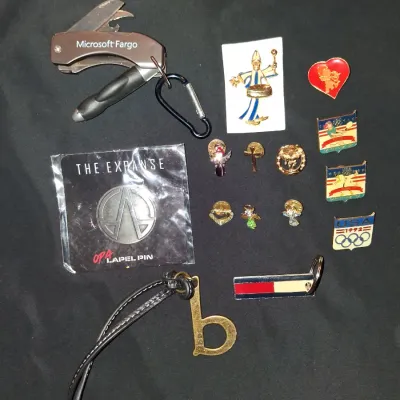 Vintage Pin & Keychain Lot - The Expanse OPA, 1992 USA Olympic, Tommy Hilfiger