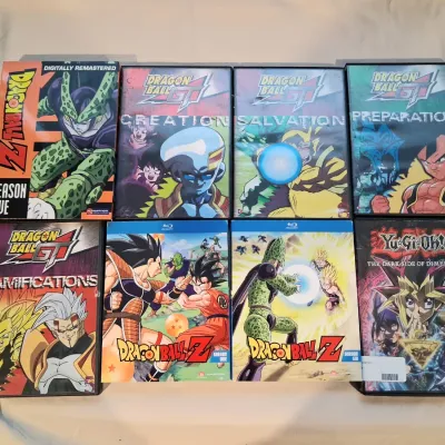 Dragon Ball Z & GT DVD/Blu-ray Lot of 7 with Yu-Gi-Oh Movie + DBZ Snapback Hat