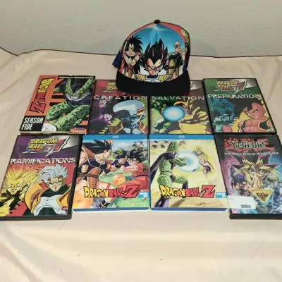 Dragon Ball Z & GT DVD/Blu-ray Lot of 7 with Yu-Gi-Oh Movie + DBZ Snapback Hat