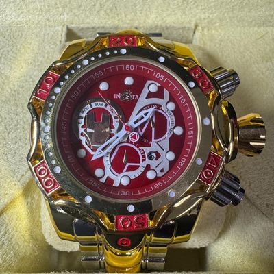 Sale Photo Thumbnail #159: Modeled after the Invicta Reserve Venom, model number 27175/27176. This features a distinctive bright red dial detailed with sub-dial linework mimicking Tony Stark’s technology. Includes the original box. [RS]