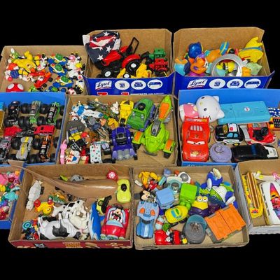 Sale Photo Thumbnail #197: Includes action figures, airplanes, cars, farm animals, monster trucks, and more. Total of 100+ pieces. Some are vintage. [RS]