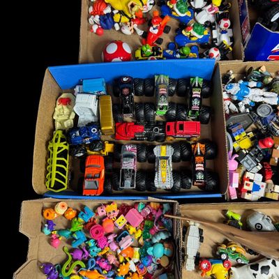 Sale Photo Thumbnail #198: Includes action figures, airplanes, cars, farm animals, monster trucks, and more. Total of 100+ pieces. Some are vintage. [RS]