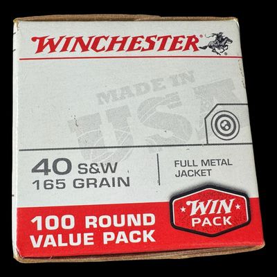 Sale Photo Thumbnail #209: Includes an unopened box of Winchester .40 S&W, 165 grain, full metal jacket ammo (100 rounds); 36 rounds of Norma .32 auto, 73 grain, full metal jacket ammo; and 5 rounds of Remington .40 S&W, 165 grain, hollow point ammo. Total of 141 rounds. NO SHIPPIN