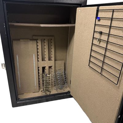 Sale Photo Thumbnail #216: This Liberty safe was marketed by Gander Mountain. It is built as part of Liberty’s high-capacity line, such as the Fatboy Jr. It holds up to 48 long guns. It is rated for 80,000 BTUs or 45 minutes of fire protection at 1200 degrees Fahrenheit. Measurem