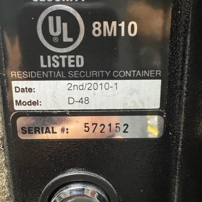 Sale Photo Thumbnail #219: This Liberty safe was marketed by Gander Mountain. It is built as part of Liberty’s high-capacity line, such as the Fatboy Jr. It holds up to 48 long guns. It is rated for 80,000 BTUs or 45 minutes of fire protection at 1200 degrees Fahrenheit. Measurem