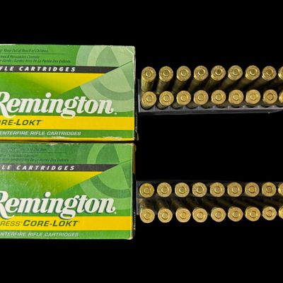 Sale Photo Thumbnail #221: Includes two full boxes of 20 rounds each of 30-06 Springfield, 150 grain Core-Lokt PSP ammo; and 25 assorted 30-06 rounds. Total of 65 rounds. NO SHIPPING ON AMMUNITION. [CS]