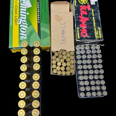 Sale Photo Thumbnail #228: Includes a full box of 20 rounds of Remington 270 WIN, 150 grain Core-Lokt SP ammo; a full box of 50 rounds of TulAmmo .30 carbine, 110 grain, full metal jacket ammo; a full box of 50 rounds of .30 caliber carbine military ammo; 35 rounds of Winchester .1