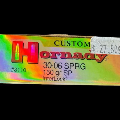 Sale Photo Thumbnail #235: Includes a full box of 20 rounds of Hornady 30-06 SPRG, 150 grain SP ammo; a full box of 20 rounds of Fusion 30-06 Spring., 150 grain ammo; and 20 assorted rounds of 30-06 ammo. Total of 60 rounds. NO SHIPPING ON AMMUNITION. [CS]