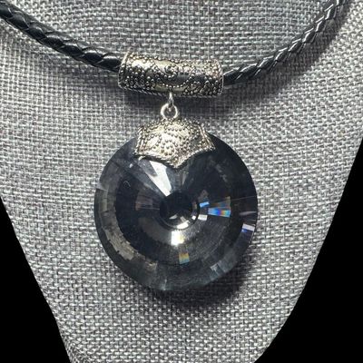 Sale Photo Thumbnail #266: Includes an abalone inlay necklace, a smoky quartz style amulet, and an onyx and rhinestone ring. Total of three pieces. [RS]