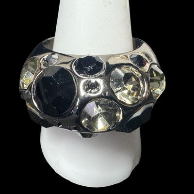 Sale Photo Thumbnail #267: Includes an abalone inlay necklace, a smoky quartz style amulet, and an onyx and rhinestone ring. Total of three pieces. [RS]