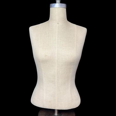 Sale Photo Thumbnail #283: This features a brushed steel base and cloth covered torso. There is some discoloration from age. It adjusts from 28” to 44” tall. [RS]