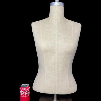 Sale Photo Thumbnail #284: This features a brushed steel base and cloth covered torso. There is some discoloration from age. It adjusts from 28” to 44” tall. [RS]