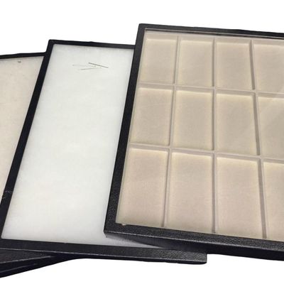 Sale Photo Thumbnail #299: Some of these displays are hinged, and the others have filled covers. Some are fiberfill or velvet lined. Total of 12 pieces.