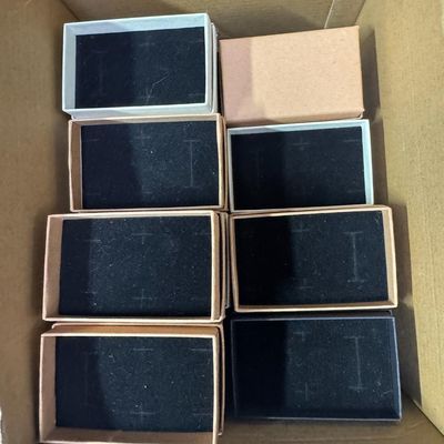 Sale Photo Thumbnail #307: Includes over 100 jewelry boxes. Some are vintage. There are cardboard, plastic, and covered metal boxes. [RS]