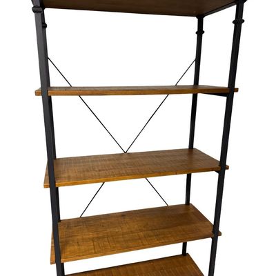 Sale Photo Thumbnail #334: This has wood shelves and a black metal frame. Measurement: 72”H x 39.5”W x 15”D. [RS]