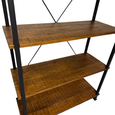 Sale Photo Thumbnail #335: This has wood shelves and a black metal frame. Measurement: 72”H x 39.5”W x 15”D. [RS]