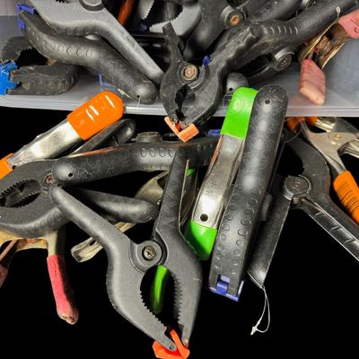 Sale Photo Thumbnail #369: Includes 20+ spring clamps, with metal or plastic construction. Makers include Irwin, Pony, and more. [RS]