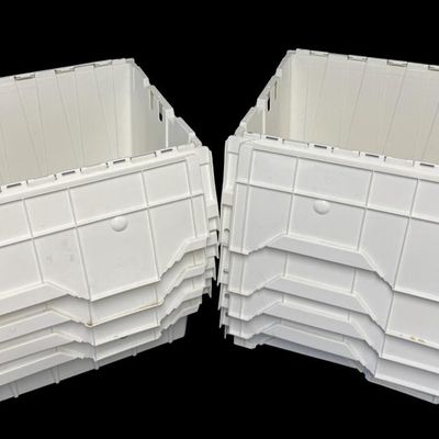 Sale Photo Thumbnail #377: These have heavy duty plastic construction. There is age and use related wear. Total of nine pieces. Measurement of larger boxes: 12”D. Measurement of smaller boxes: 9”D. [RS]