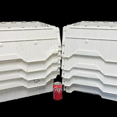 Sale Photo Thumbnail #378: These have heavy duty plastic construction. There is age and use related wear. Total of nine pieces. Measurement of larger boxes: 12”D. Measurement of smaller boxes: 9”D. [RS]