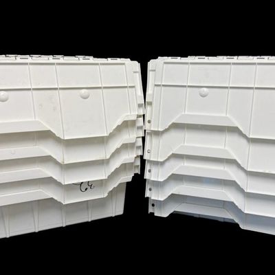 Sale Photo Thumbnail #376: These have heavy duty plastic construction. There is age and use related wear. Total of nine pieces. Measurement of larger boxes: 12”D. Measurement of smaller boxes: 9”D. [RS]