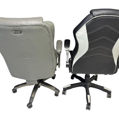 Sale Photo Thumbnail #412: These chairs show signs of wear in areas, including flaking and some wobble. Total of two chairs. You are bidding on the two chairs pictured. [RS]