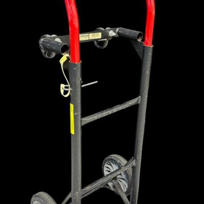 Sale Photo Thumbnail #417: This hand truck features hard rubber wheels and an adjustable frame with pin. It also lays down to create a cart. [RS]