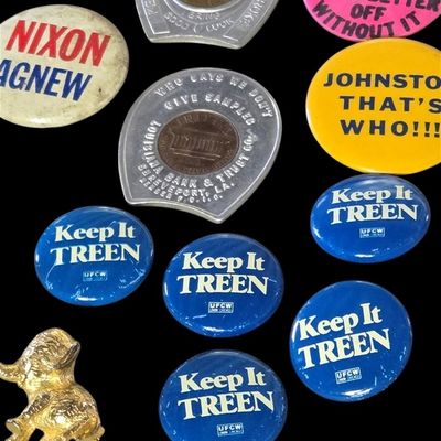 Sale Photo Thumbnail #42: Lot of Political and Novelty Buttons plus Small Pins.                           