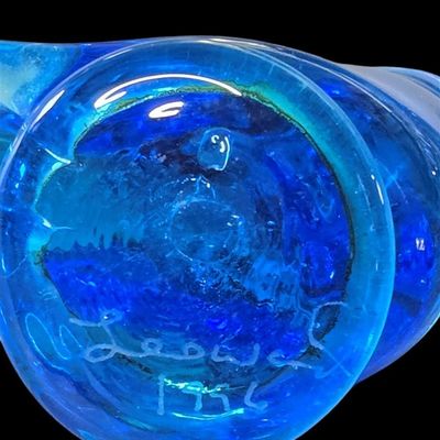 Sale Photo Thumbnail #85:  Lot of 2 Art Glass Birds  Blue Signed and Amber Unmarked.                           