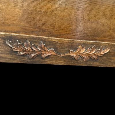 Sale Photo Thumbnail #92: Headboard - Footboard - Wood Side Rails 79" TALL 59.25" WIDE Heavy wood headboard with elaborate carved floral and acanthus leaf crest at the top and lower panel carving. Paneled construction. Suitable for a traditional bedroom. FULL HEADBOARD - WOOD SIDE