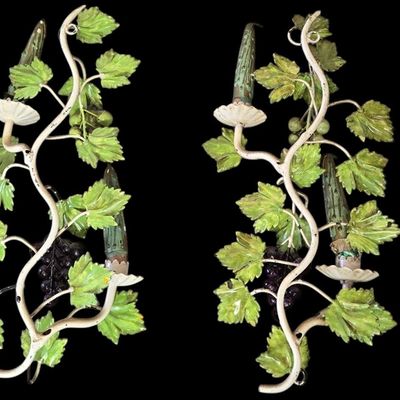 Sale Photo Thumbnail #137:  Pair of Vintage Italian-Style Tole Grape Wall Sconces.                           