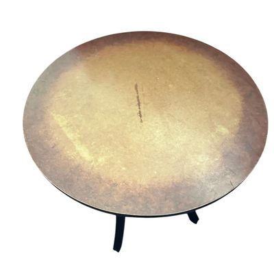 Sale Photo Thumbnail #156: 36" round × 17.5"T and 26.5" round × 25"T. Two matching-style round wood tables with dark legs and stretchers. One is 36" round × 17.5" tall (coffee table height). The other is 26.5" round × 25" tall (side table height). Local   in   / Shreveport area