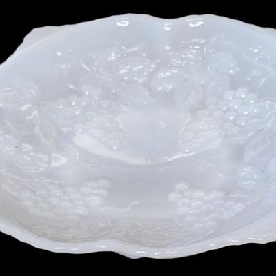 Sale Photo Thumbnail #174:  Milk Glass Grape Pedestal Plate.                           
