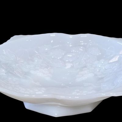 Sale Photo Thumbnail #176:  Milk Glass Grape Pedestal Plate.                           