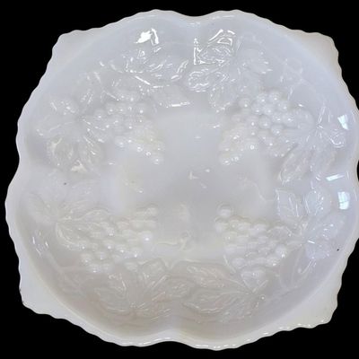 Sale Photo Thumbnail #175:  Milk Glass Grape Pedestal Plate.                           