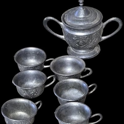 Sale Photo Thumbnail #182:  Pewter Miniature Tea Set  About 29 Pieces.                           